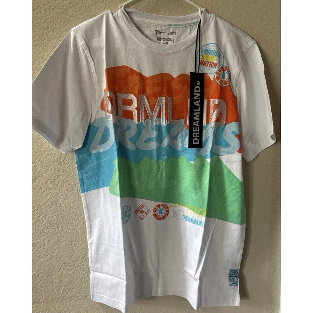DREAMLAND Men’s White Tropical Graphic T-Shirt~Size M NWT